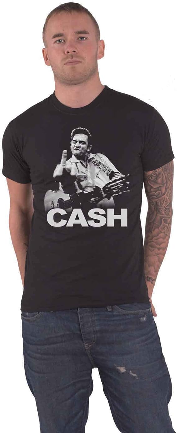 Johnny Cash T Shirt Contrast Middle Finger Official Mens Black