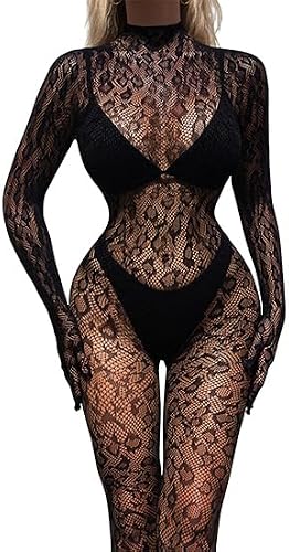 One Piece Black Fishnet Bodysuit Lingerie Bodystocking for Women full Body See Through Jumpsuit One Size