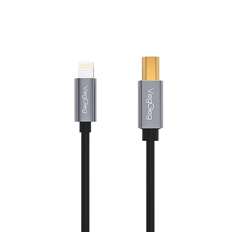 VegGieg Lightning to MIDI USB-B iPhone iPad Compatible Music Instrument Cable