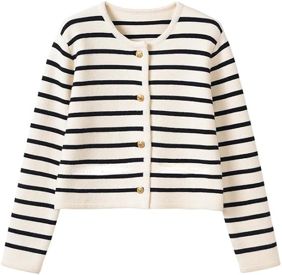 Old Money Aesthetic Clothing Gyaru Cottagecore Striped Knit Loose Cardigan Women Y2K Trendy Coqutte Cropped Sweater