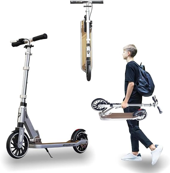 Kick Scooter for Kids 6+ Years Teens Adults for 220 lbs Capacity, Big Wheel Scooter,Adjustable Handlebars,Disc Brake,Non-Slip Deck, Premium Kids Scooter for Outdoor Sports