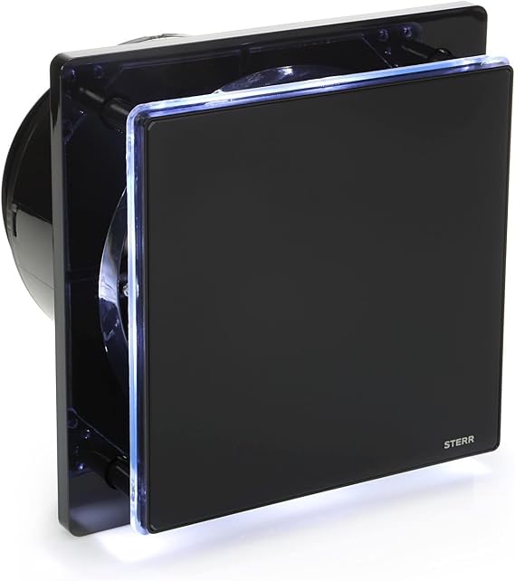 STERR Black Bathroom Fan 6 inches / 150 mm with LED + TIMER - Extractor Fan - Glass Front - Modern Look - BFS150LT-B - 25 W