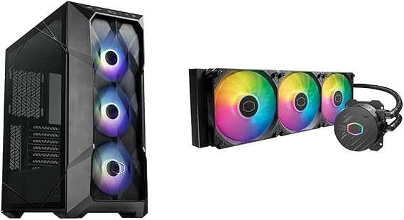 Cooler Master TD500 Mesh V2 Airflow ATX Mid-Tower Case, Polygonal Mesh, Crystalline Tempered Glass & MasterLiquid 360L Core 360mm Close-Loop AIO Liquid Cooler, ARGB Sync