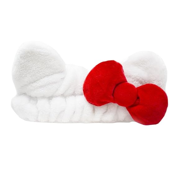The Creme Shop Hello Kitty x Plush Spa Headband with Hello Kitty's Signature Bow, Face Wash Hair Band For Women