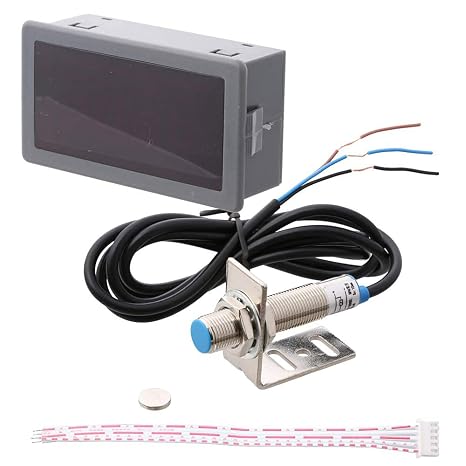 4 Digital LED Display Tachometer RPM Gauge Speed Meter Tester 10-9999 RPM with Hall Proximity Sensor Switch & Bracket (Blue)