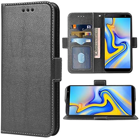 Compatible with Samsung Galaxy J6 Plus 2018 Flip Wallet Wrist Strap Lanyard Credit Card Holder Slots Heavy Duty Protection Kickstand Cover Phone Case for GalaxyJ6 J6 J 6 J6plus SM-J610FN Cases Black