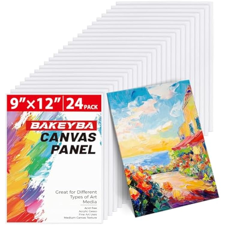 Canvas Boards 24 Pack, 9x12 Inch Painting Canvas Panels, 100% Cotton White Blank Art Supplies for Acrylics Oil Watercolor Tempera Paints