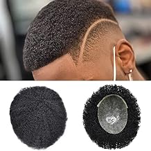 Hair System for Black Men Kinky Curly All PU Injection Toupee for Men 6mm Afro Wave African American Mens Toupee Hairpieces 100% Brazilian Human Hair Units Full Poly Male Prosthesis Wig for Men