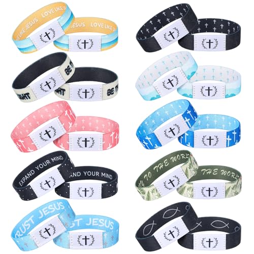 Tondiamo 10 Pcs Bible Verse Bracelets with NFC Jesus Christian Elastic Wearable Bracelets Bulk for Women Easter Religion Gift