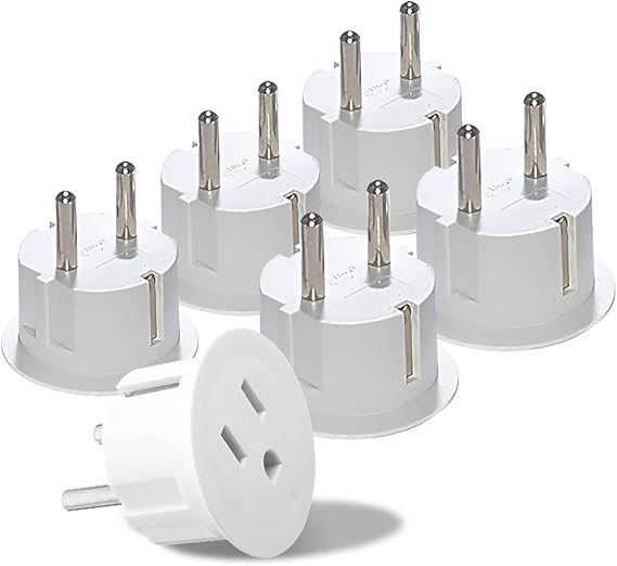 OREI American USA To European Plug Adapter Type E/F Schuko Plug Adapter - Use in Germany, France, More - CE Certified For Mobile, Laptop & Camera Chargers - 6 Pack