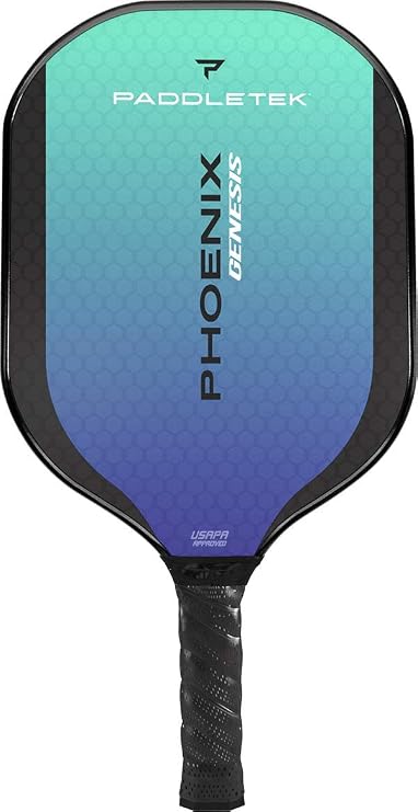 Paddletek Phoenix Genesis - Professional Pickleball Paddles with Honeycomb Core Polycore & Fiberglass Epoxy Surface - High Tack Performance Grip 7.4 oz to 7.8 oz 5 Colors- USAPA Approved