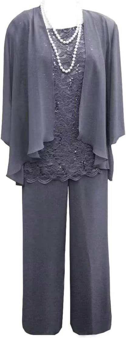 Women's 3 Pieces Mother of The Bride Dress Pant Suits Lace Wedding Guest Dress with Jacket