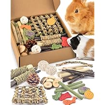 Bissap Rabbit Chew Toy, Natural Bunny Treats Snacks with Timothy Hay Water Grass Mat Chewing Bamboo Apple Sticks Box for Guinea Pigs Chinchillas Hamsters Gerbils and Other Small Pets Teeth Grinding