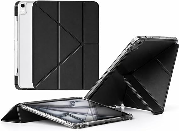 Coverzone ​​iPad Pro 12.9 İnç İle Uyumlu Kalem Bölmeli, Ayrılabilen Kolay Tak Çıkar, 6 Farklı Duruş Pozisyonu, Köşe Korumalı, Yarı Saydam, Katlanır Tablet Kılıfı Cp-2 Siyah