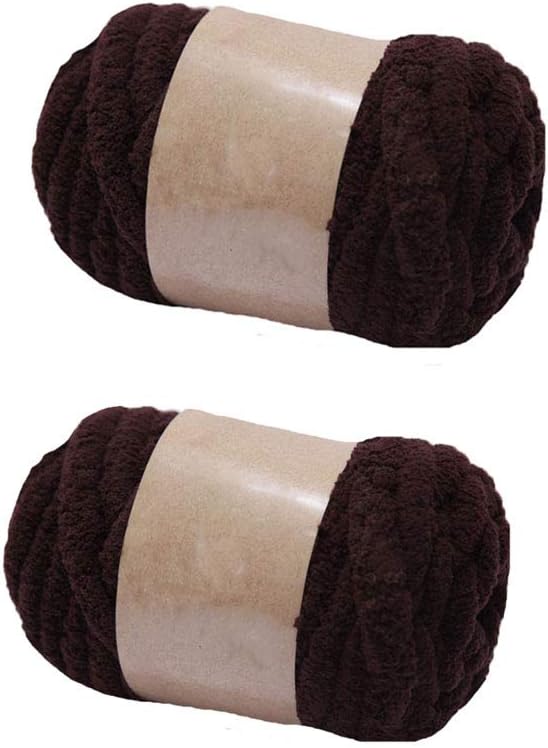 Super Chunky Knit Chenille Yarn 2-Pack Coffee Brown Hand Knitting Yarn Arm Knit Blanket Yarn Vegan Jumbo Chenille Yarn DIY Pillow Throw Hat 250g Per Skein