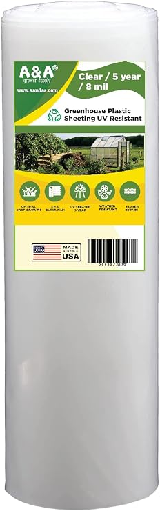 A&A Greenhouse Clear Plastic Film 8 mil - Polyethylene Covering - UV Protection - (10 ft. W x 25 ft. L)