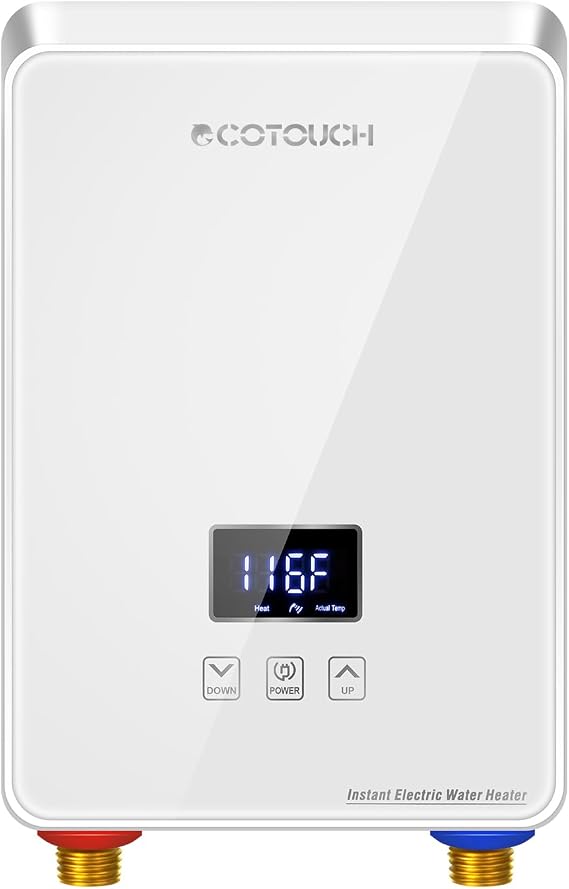 Tankless Water Heater Electric, ECOTOUCH 240V 6.5kW Point of Use Water Heater On Demand Instant Hot Water Heater with Self-modulating for Sink Faucet, White, ECO65S