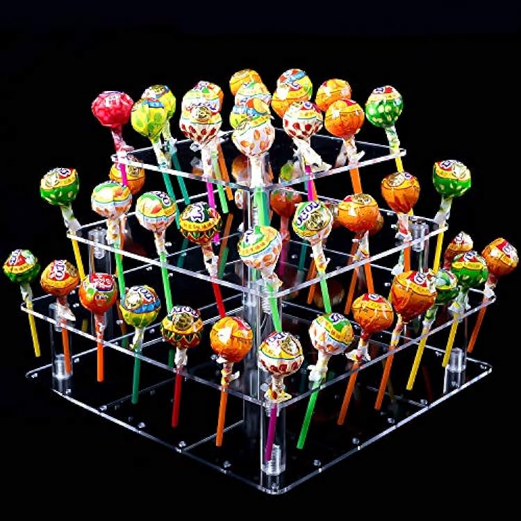 KINJOEK 56 Holes 4 Tier Acrylic Cake Pop Stand, Clear Cake Lollipop Holder, Lollipop Candy Stick Display Stand for Party Birthday Weddings Christmas Anniversaries Gift Decorative