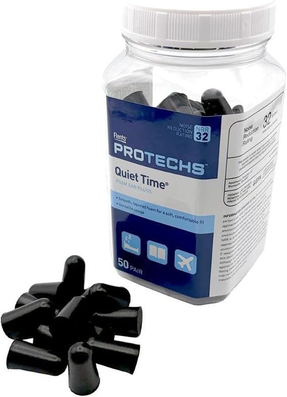 Flents Protechs Quiet Time Foam Ear Plugs, NRR 32, 50 Pair, Black