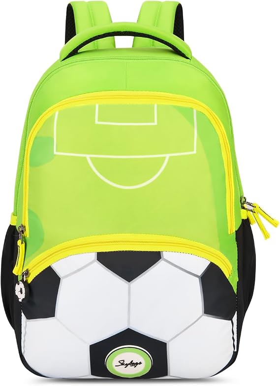 Skybags Buddy Plus Football School Backpack, Black Green, M, Modern