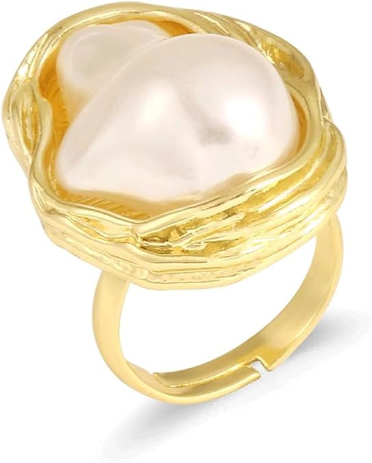 Dainty Baroque Pearl Ring Statement Ring Geometrical Irregular Pearl Ring Adjustable Open Ring Wedding Birthday Gifts for Women