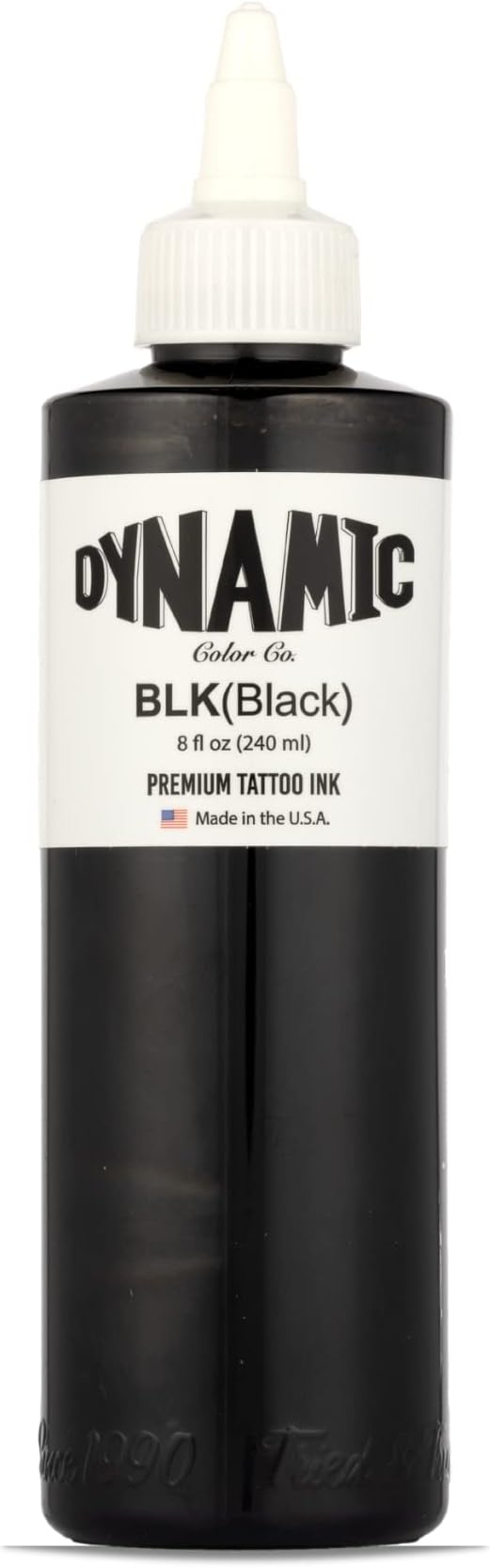 Dynamic Color Black Tattoo Ink, Made in USA Since 1990, 8 oz | Sterilized and lot-numbered for full traceability; established American brand trusted by artists worldwide