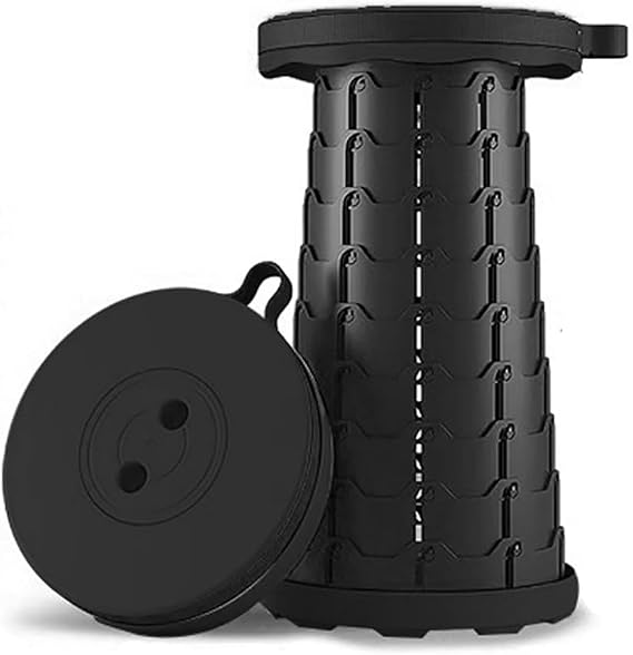 Collapsible Stool Upgraded Folding Stool with 400lbs Max Weight Retractable Telescoping Foldable Camping Stool for Adults Outdoor Camping Fishing Hiking Travel BBQ (Black)