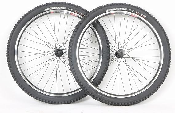 26 Inch Mountain Bike Wheel Set DTS 535 Ferruled Rim 36 Spoke Shimno Centerlock Hubs Disc or Rim Brake 26 x 2.30 Aggressor EXO TR Tubeless Ready Tires Tubes Skewers, Rotors and Tools Included