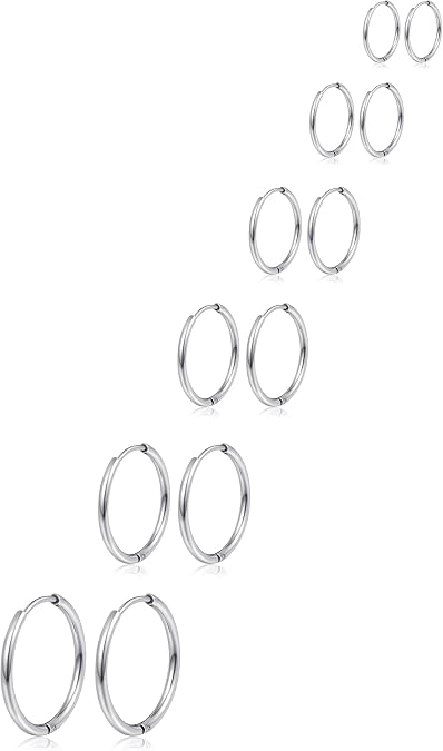 6 Pairs Stainless Steel Huggie Hoop Earrings Cartilage Helix Lobes Hinged Sleeper Tiny Hoops Earrings For Men Women 6/8/10/12/14/16mm Gold Silver Tone