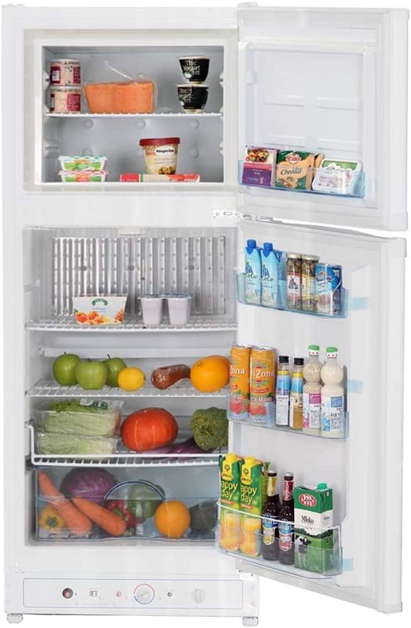 SMETA Propane Refrigerator with Freezer 6.1 cu.ft - Gas Off Grid RV Fridge, 110V  LPG Compact Refrigerator for Garage, Outdoor, Cabin, Food Truck, Chalets, Top Freezer Design, Reversible Door