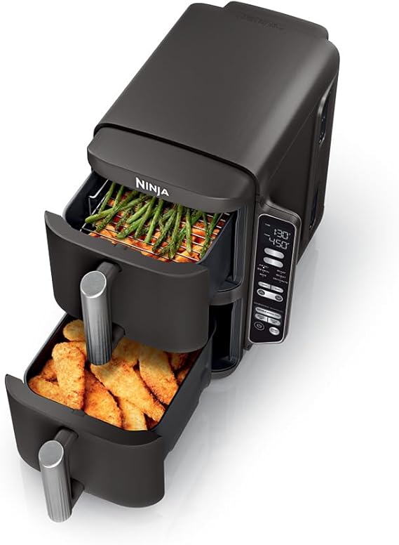 Ninja Air Fryer DoubleStack, 8 Qt, 6-in-1, Black, SL201 | Air fry, broil, roast, bake, reheat, dehydrate, Cooks 4 foods at once, Smart Finish, Match Cook
