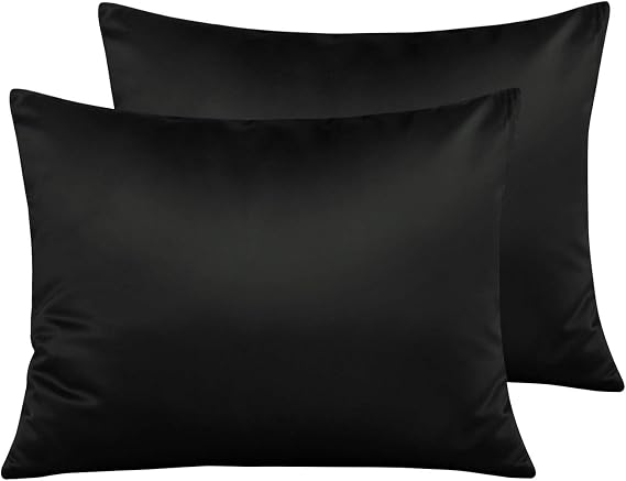 NTBAY Zippered Satin Pillow Cases for Hair and Skin, Luxury Standard Hidden Zipper Pillowcases Set of 2, 20x26 Inches, Black