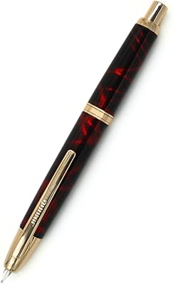 Jinhao 10 Press Fountain Pen for Office Use - Retractable Extra Fine Nib & Ink Converter Set, Golden Clip EF,Marble Red