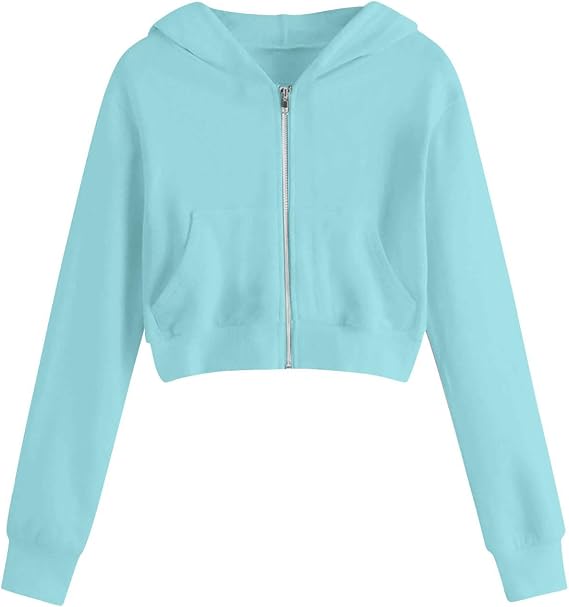 Girls Cropped Zip Up Hoodies Lightweight Long Sleeve Hooded Sweatshirts Y2K Teen Girls Trendy Clothes Preppy Outfits