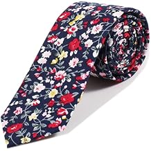 Mens Floral Tie | Cotton Printed Skinny Necktie for Wedding | Spring & Summer