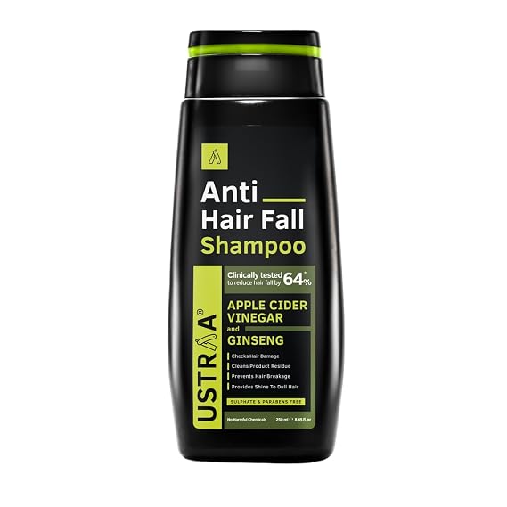 Ustraa Anti Hair Fall Shampoo with Apple Cider Vinegar - Prevents Hair Fall, Strengthens Weak & Falling Hair and Adds Shine & Lusture to Hair - Sulphate & Paraben Free - 6.76 oz