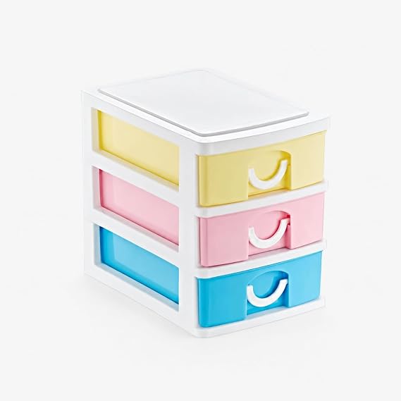 3 Katlı Çekmeceli Organizer, Pastel Renkli Mini Masaüstü Düzenleyici, Makyaj Masası Takı ve Kozmetik Saklama Kutusu, Plastik Çekmece Organizer