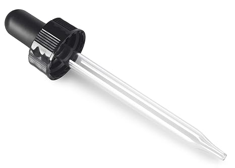 Black Straight Tip Glass Dropper Closure Top for 2 oz / 60 ml (20-400 Neck Size) Boston Round Bottles - 12 Pack