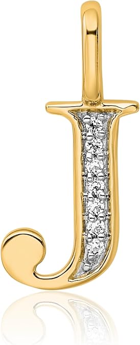 IceCarats 14K Solid Yellow Gold Diamond Accent Small Letter J Initial Pendant Necklace 15.56mm 5/8 inch Prong Set For Her