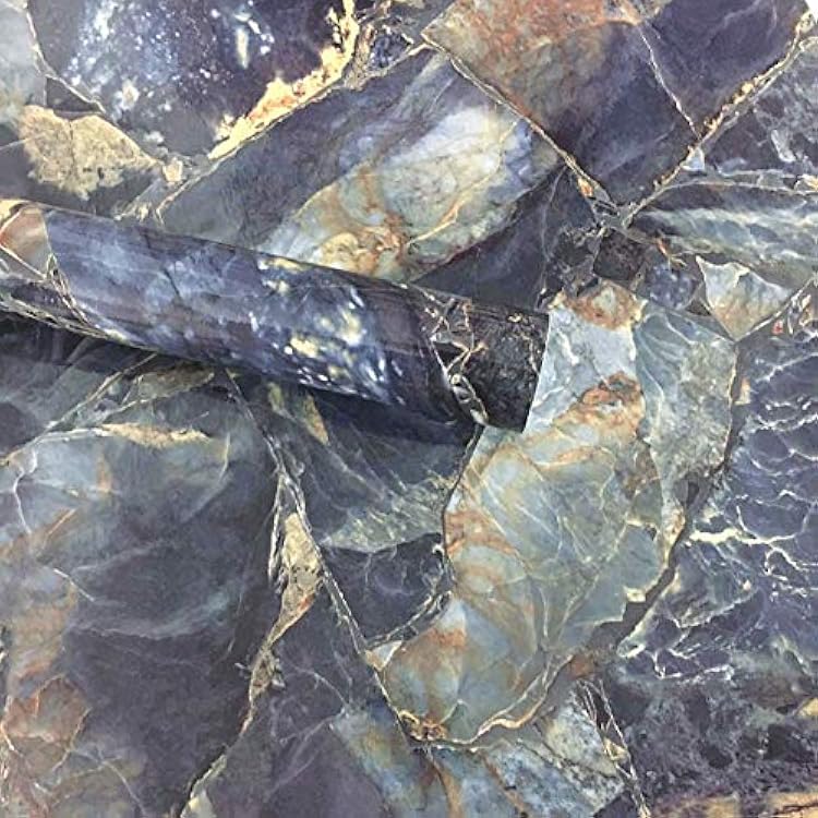 UPREDO Blue Stone Marble Granite Look Effect Countertops Gloss Vinyl Film 12inch by 79inch Blue Stone