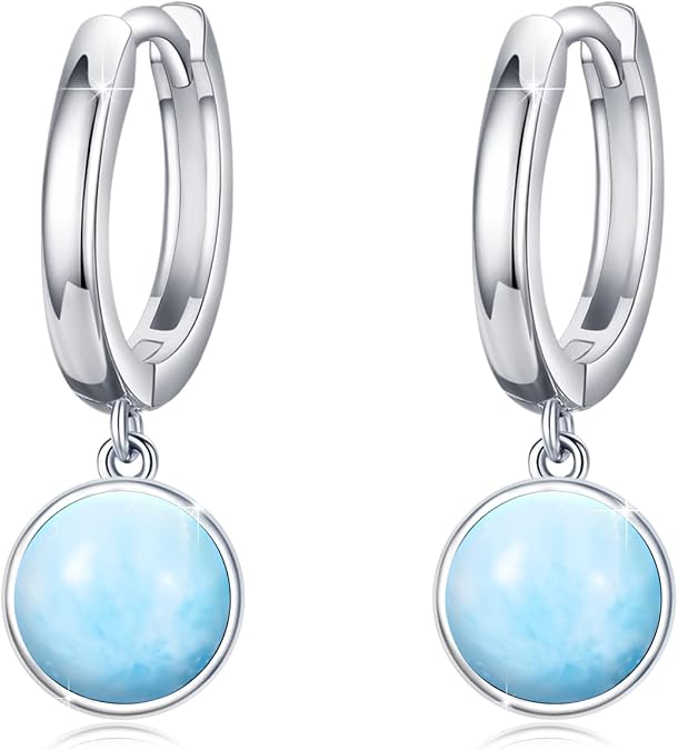 Teardrop Larimar Hoop Earrings S9025 Sterling Silver Natural Gem Stone Small Huggie Drop Dangle Earring Jewelry for Women