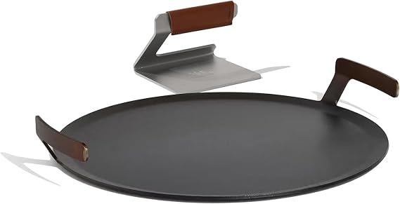 Made In Cookware - Seasoned 17" Round Carbon Steel Griddle + Grill Press - Professional Cookware - Crafted in Sweden - Induction Compatible