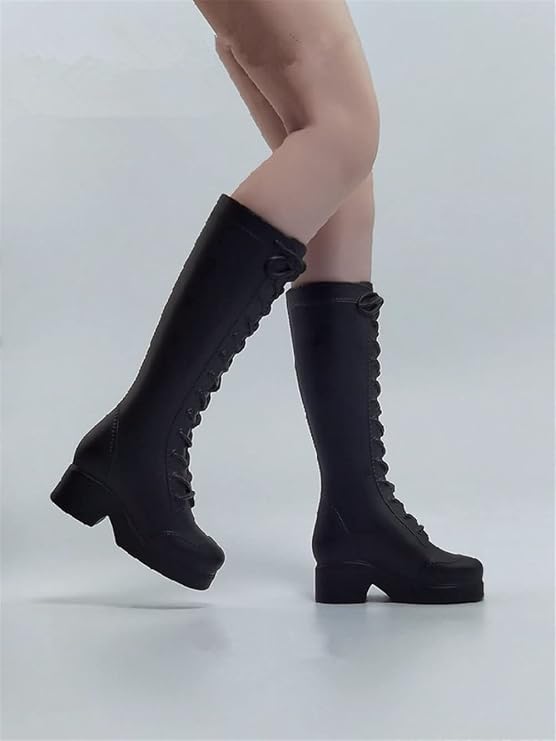 Fremego 1/6 Scale Female Figure Shoes,Women's High Boots Hollow Boots Shoes for 12inch Female Action Figure Body (Matte Black)