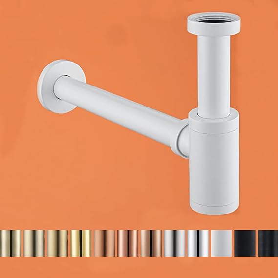 RANDOM Brass Contemporary Round Bottle P Trap 1 1/4,Matte White Basin Sink Waste Drain P Trap Kit. 83888MW