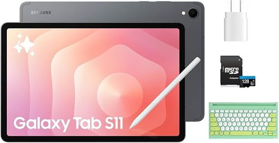 Samsung Galaxy Tab S11 11 Tablet 256GB (2025) Gray + 128GB microSD Card + 25W Super Fast Charger + Mytrix Bluetooth Keyboard Wi-Fi Android Tablet, Large Display, Work & Study Bundle