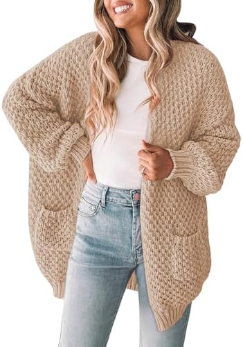 Pink Queen Women 2026 Fall Oversized Sweaters Cardigan Lantern Sleeve Chunky Knit Outwear Coats with Pockets