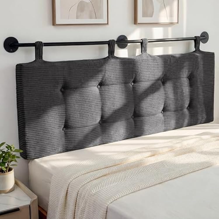 HIGOGOGO Wall Mounted Headboards for Queen Size Bed, Hanging Head Board Wall with Button Tufting, Adjustable Height Headboard for Bedroom,Darkgrey