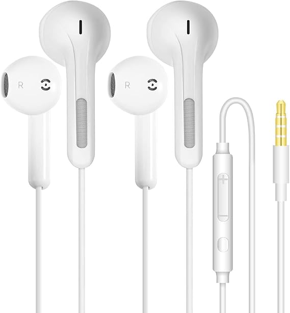 2 Pack Wired Earphones In Ear Headphones Wired ear buds 3.5mm jack head phones with mic Wired Earbuds Noise Isolating, Plug In ear phones wired for Phone Samsung Huawei Android Tablets Laptops