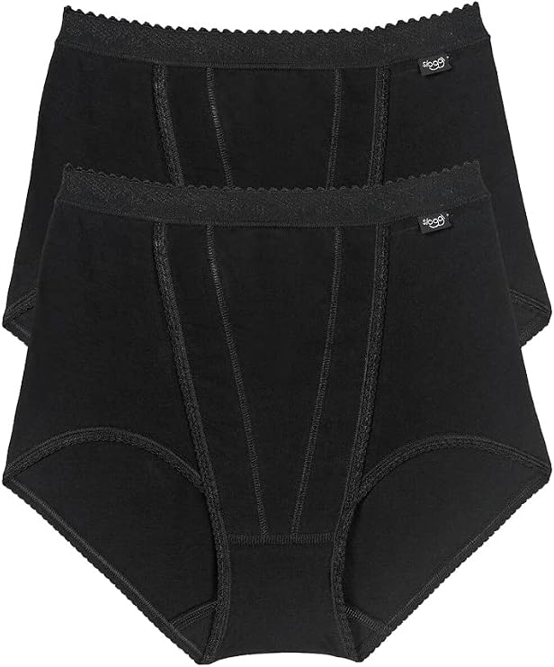 Sloggi 2 Pack Control Maxi High Waisted Cotton Underwear For Women or Lady White Cheeky Ladies Panties Briefs Knickers Pants