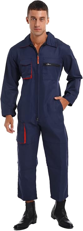 JEATHA Unisex Men Long Sleeve Wide Leg Mechanic Uniform Workshop Auto Workwear Work Jumpsuit Coverall